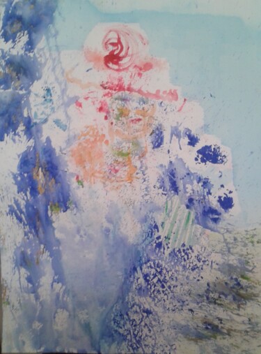 Ζωγραφική με τίτλο "Femme dans son jard…" από Jacqueline Claux (Jaklinclo), Αυθεντικά έργα τέχνης, Ακουαρέλα Τοποθετήθηκε στ…