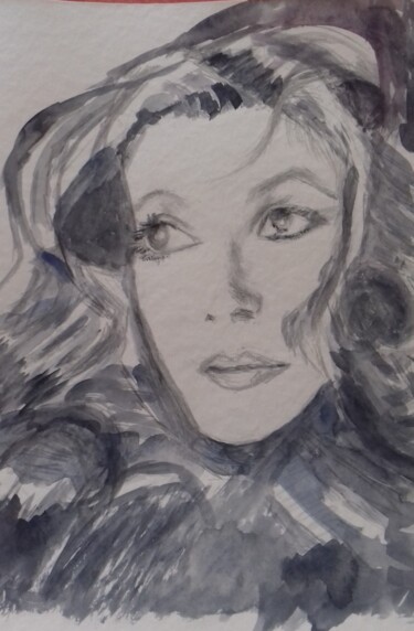 Desenho intitulada "Catherine Deneuve" por Jacqueline Claux (Jaklinclo), Obras de arte originais, Lápis