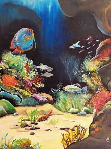 Peinture intitulée "Fond sous marin 2012" par Jacqueline Clermont (Jbc35), Œuvre d'art originale, Acrylique Monté sur Châssi…