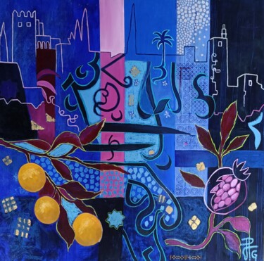 Peinture intitulée "Nuit bleue à Grenade" par Jacqueline Gibet, Œuvre d'art originale, Huile