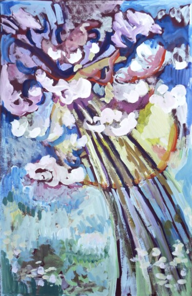 Peinture intitulée "Arbre en fleurs" par Jacqueline Klocke, Œuvre d'art originale, Gouache