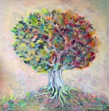 Schilderij getiteld "Arbre phare" door Jacqueline Klocke, Origineel Kunstwerk, Acryl Gemonteerd op Frame voor houten brancard