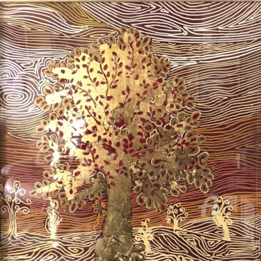 Painting titled "Golden tree" by Jacqueline Klocke, Original Artwork, Acrylic