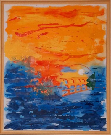 Pintura titulada "Un pont du Gard" por Jacqueline Poitevin, Obra de arte original, Acrílico Montado en Bastidor de camilla d…
