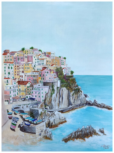 Painting titled "Le Cinque Terre - M…" by Jacqueline Ropars (Mondoloni), Original Artwork, Acrylic