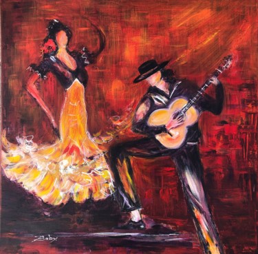 Pintura intitulada "Duo Flamenco" por Jacqueline Baby, Obras de arte originais, Acrílico Montado em Armação em madeira