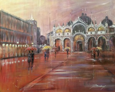 Malarstwo zatytułowany „Venise place Saint…” autorstwa Jacqueline Baby, Oryginalna praca, Akryl Zamontowany na Drewniana ram…