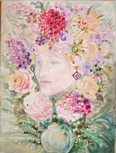 Painting titled "Flore dans son bouq…" by Jacqueline Klocke, Original Artwork, Acrylic