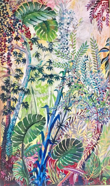 Painting titled "Jungle 1" by Jacqueline Klocke, Original Artwork, Acrylic Mounted on Wood Stretcher frame