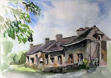 Painting titled "Maisons de Gardien…" by Jacqueline Klocke, Original Artwork, Watercolor