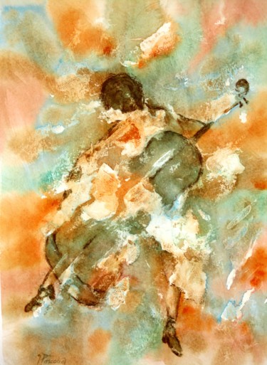 Painting titled "Musicien 2" by Jacqueline Pascaud, Original Artwork, Watercolor Mounted on Other rigid panel