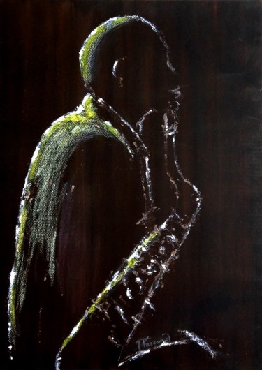 Painting titled "Jazz 4" by Jacqueline Pascaud, Original Artwork, Ink Mounted on Cardboard