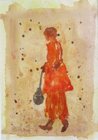 Malerei mit dem Titel "Pèlerin de la Paix…" von Jacqueline Pascaud, Original-Kunstwerk, Aquarell Auf Andere starre Platte mo…