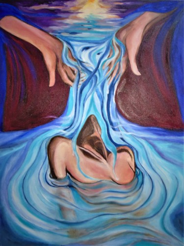 Painting titled "Aqua...naissance" by Jacques Chazel, Original Artwork, Oil Mounted on Wood Stretcher frame
