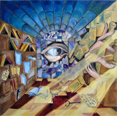 Malerei mit dem Titel "Un oeil en quête de…" von Jacques Chazel, Original-Kunstwerk, Öl