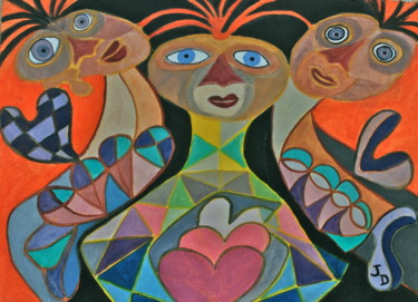 Peinture intitulée "Coeurs Connectés" par Jacques Desvaux (JD), Œuvre d'art originale, Acrylique