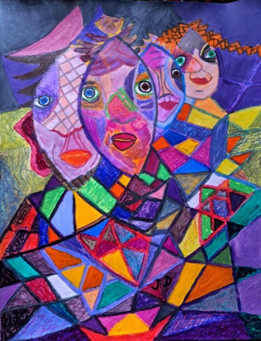 Schilderij getiteld "Famille Mosaïque" door Jacques Desvaux (JD), Origineel Kunstwerk, Acryl