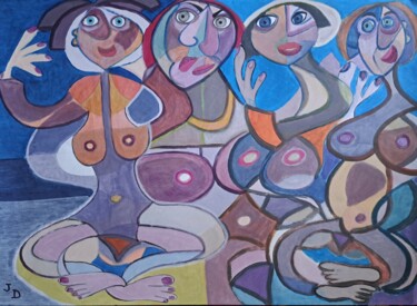 Schilderij getiteld "Les Demoiselles de…" door Jacques Desvaux (JD), Origineel Kunstwerk, Acryl