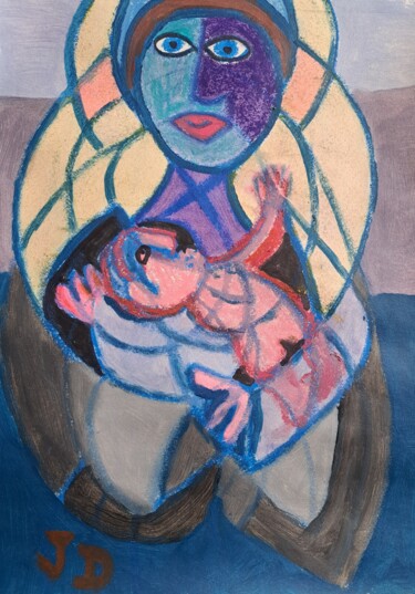 Картина под названием "Vierge au Bébé" - Jacques Desvaux (JD), Подлинное произведение искусства, Акрил