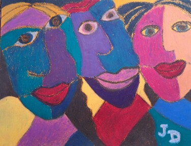 Malarstwo zatytułowany „Les  Trois   Lippus” autorstwa Jacques Desvaux (JD), Oryginalna praca, Pastel
