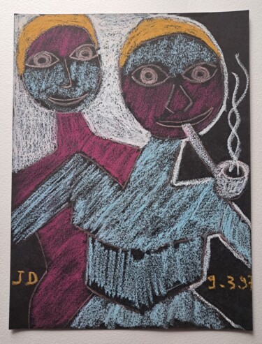 Peinture intitulée "La  Fumeuse de Pipes" par Jacques Desvaux (JD), Œuvre d'art originale, Pastel