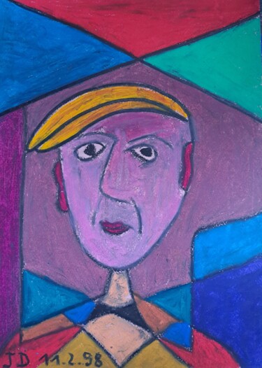 Painting titled "Autoportrait du 11…" by Jacques Desvaux (JD), Original Artwork, Pastel