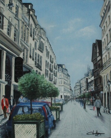 "Caen La rue Saint P…" başlıklı Tablo Jacques Dolley tarafından, Orijinal sanat, Petrol Ahşap Sedye çerçevesi üzerine monte…