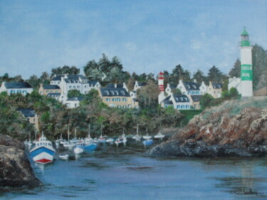Painting titled "Le port de Doélan" by Jacques Dolley, Original Artwork, Acrylic Mounted on Wood Stretcher frame