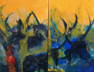 Painting titled "COULEURS D'AFRIQUE…" by Jacques Donneaud, Original Artwork, Acrylic Mounted on Wood Stretcher frame