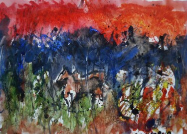 Painting titled "Paysage serein" by Jacques Donneaud, Original Artwork, Watercolor