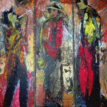 Painting titled "Trois musiciens jazz" by Jacques Donneaud, Original Artwork, Acrylic Mounted on Wood Stretcher frame
