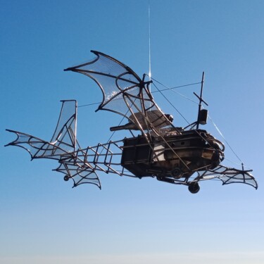 Sculptuur getiteld "L'avion dragon" door Jacques-Etienne Henry, Origineel Kunstwerk, Metalen