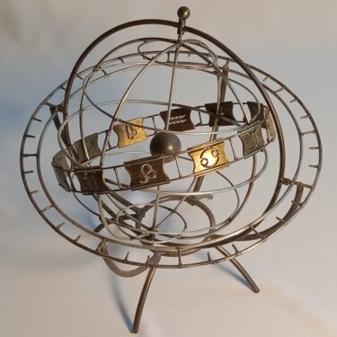 Sculpture titled "Sphère armillaire" by Jacques-Etienne Henry, Original Artwork, Metals