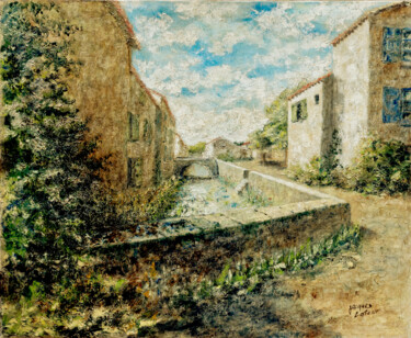 Malarstwo zatytułowany „Canal du marais” autorstwa Jacques Lateur, Oryginalna praca, Olej Zamontowany na Drewniana rama noszy