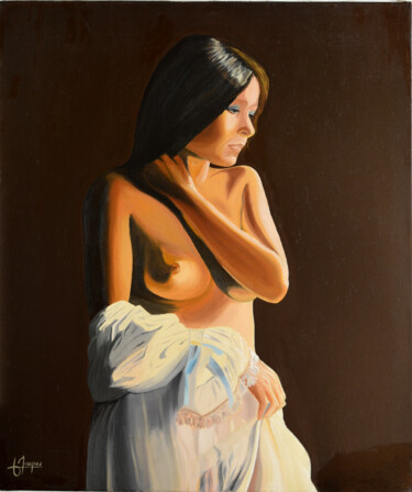 Painting titled "Réveuse" by Jacques Maupas, Original Artwork, Oil Mounted on Wood Stretcher frame