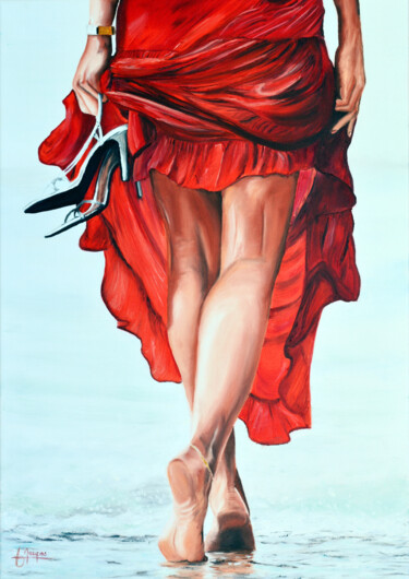 「Elle marchait au bo…」というタイトルの絵画 Jacques Maupasによって, オリジナルのアートワーク, オイル ウッドストレッチャーフレームにマウント