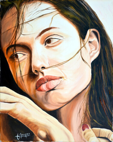 Schilderij getiteld "Portrait Angelina J…" door Jacques Maupas, Origineel Kunstwerk, Olie Gemonteerd op Frame voor houten br…