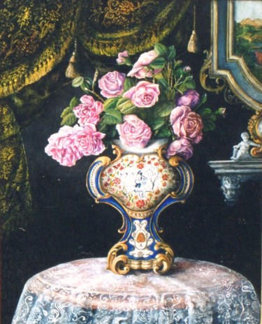 Peinture intitulée "Bouquet de roses" par Jacques Moncho (Art d'antan), Œuvre d'art originale, Huile