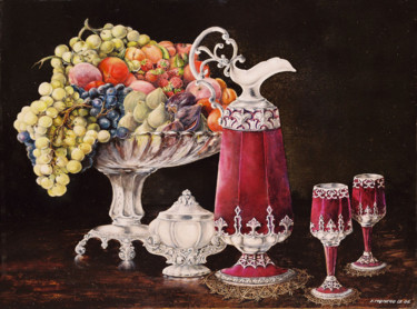 Peinture intitulée "La coupe de fruits" par Jacques Moncho (Art d'antan), Œuvre d'art originale, Huile