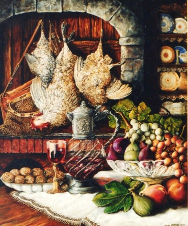 Ζωγραφική με τίτλο "Coupe de fruits et…" από Jacques Moncho (Art d'antan), Αυθεντικά έργα τέχνης, Λάδι
