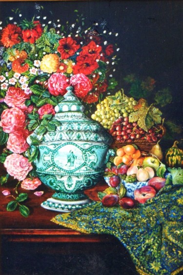 Peinture intitulée "Vase avec fleurs et…" par Jacques Moncho (Art d'antan), Œuvre d'art originale, Huile