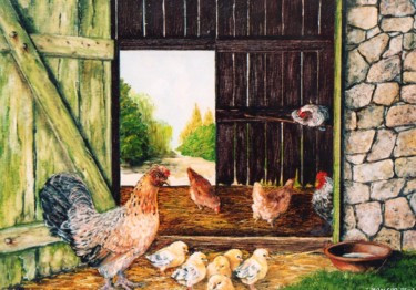 Peinture intitulée "La mère poule" par Jacques Moncho (Art d'antan), Œuvre d'art originale, Huile