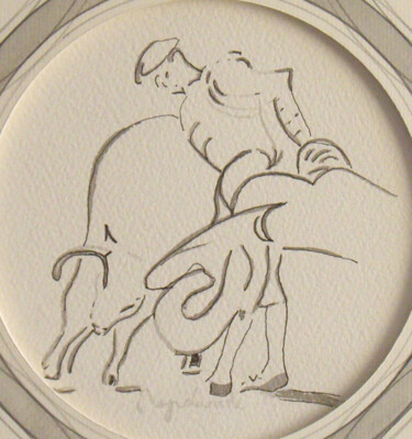 Disegno intitolato "Corrida, encre" da Jacques Peyrelevade, Opera d'arte originale, Inchiostro Montato su Cartone