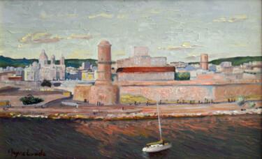 Painting titled "Marseille, la Jolie…" by Jacques Peyrelevade, Original Artwork, Oil Mounted on Wood Stretcher frame