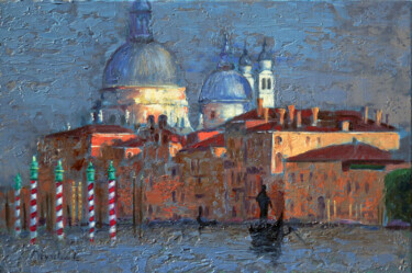Painting titled "Venise, Grand Canal" by Jacques Peyrelevade, Original Artwork, Oil Mounted on Wood Stretcher frame