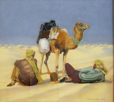 Malarstwo zatytułowany „Pastel: Sahara, la…” autorstwa Jacques Peyrelevade, Oryginalna praca, Pastel Zamontowany na Karton