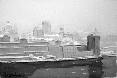 Drawing titled "Neige sur le fort S…" by Jacques Peyrelevade, Original Artwork, Ink