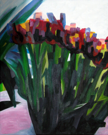 Painting titled "10-Tulipes-huile-su…" by Jacques Pichon (picjac), Original Artwork, Oil