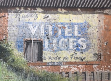 Pintura titulada "Vieille pub murale" por Jacques Rolland, Obra de arte original, Pastel Montado en Bastidor de camilla de m…