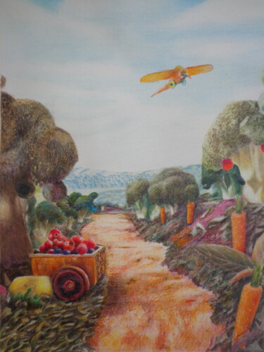 Ζωγραφική με τίτλο "Le chemin de l’aero…" από Jacques Tafforeau, Αυθεντικά έργα τέχνης, Ακουαρέλα